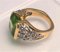 Richard Krementz Peridot Platinum and 18K Yellow Ring with Diamonds