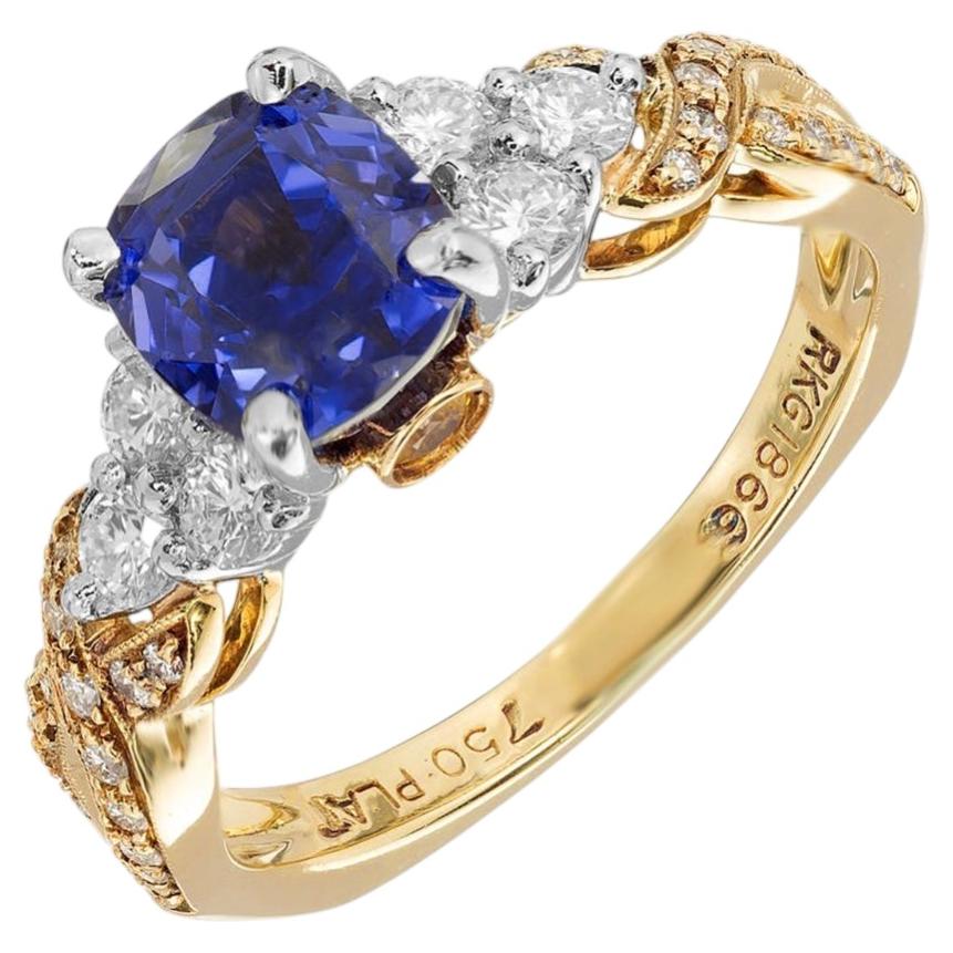 Krementz 2.46 Carat Sapphire Diamond Platinum 18k Yellow Gold Engagement Ring For Sale