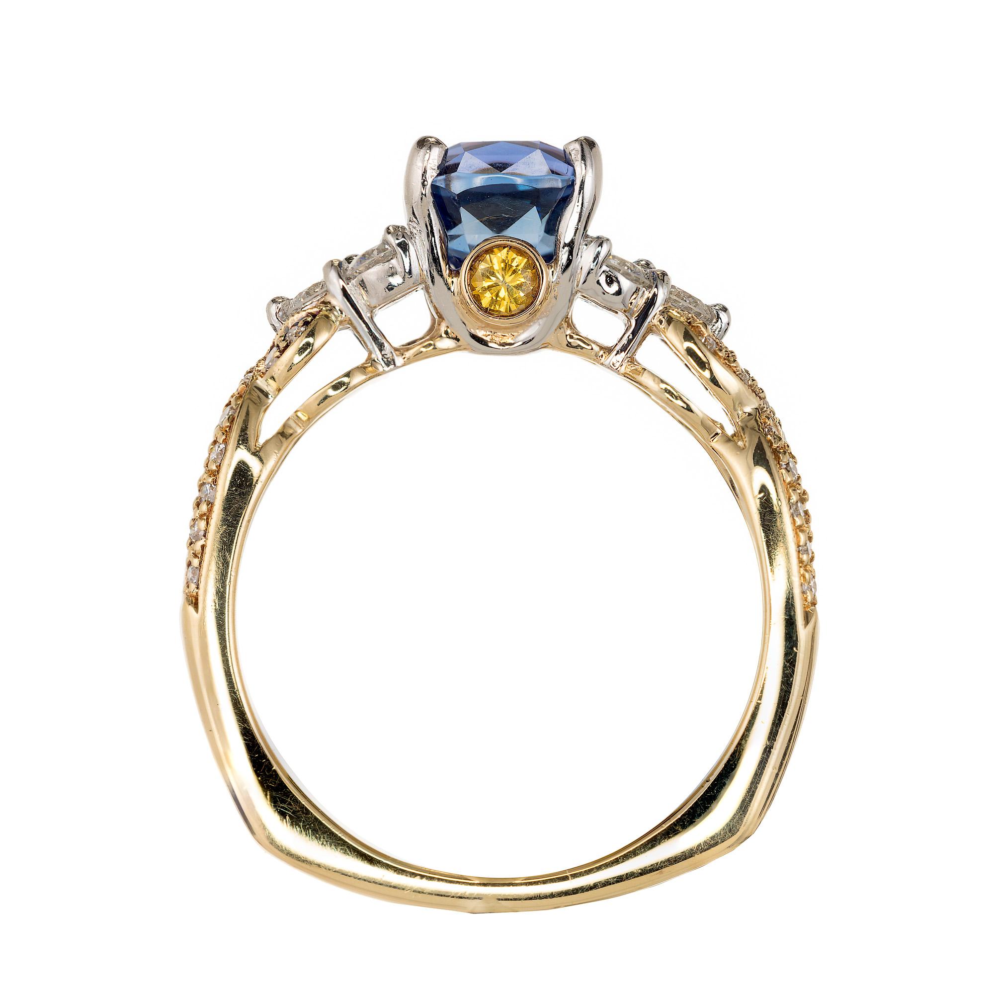 Cushion Cut Krementz 2.46 Carat Sapphire Diamond Platinum Gold Engagement Ring For Sale