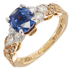 Vintage Krementz 2.46 Carat Sapphire Diamond Platinum Gold Engagement Ring