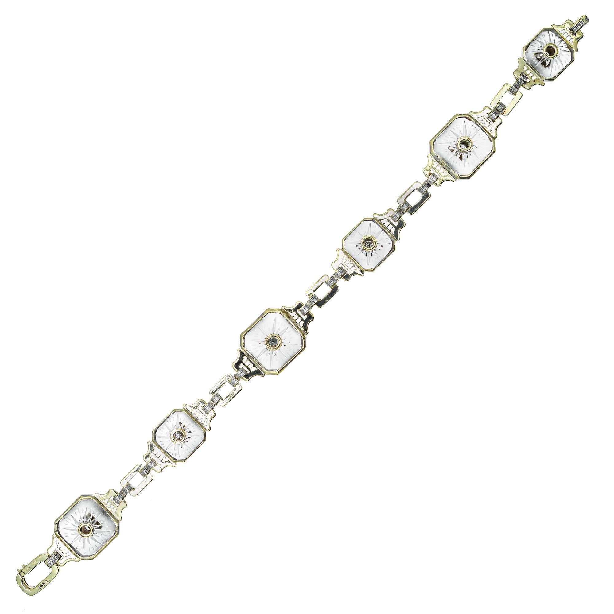Taille ronde Krementz Bracelet en platine bicolore avec diamants de 0,60 carat et cristal de roche en vente