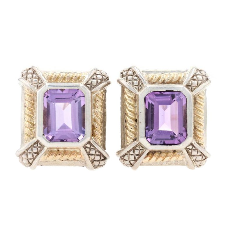 Orecchini Krementz con ametista Argento e oro giallo, 925 e 18k 4,50ctw Omega