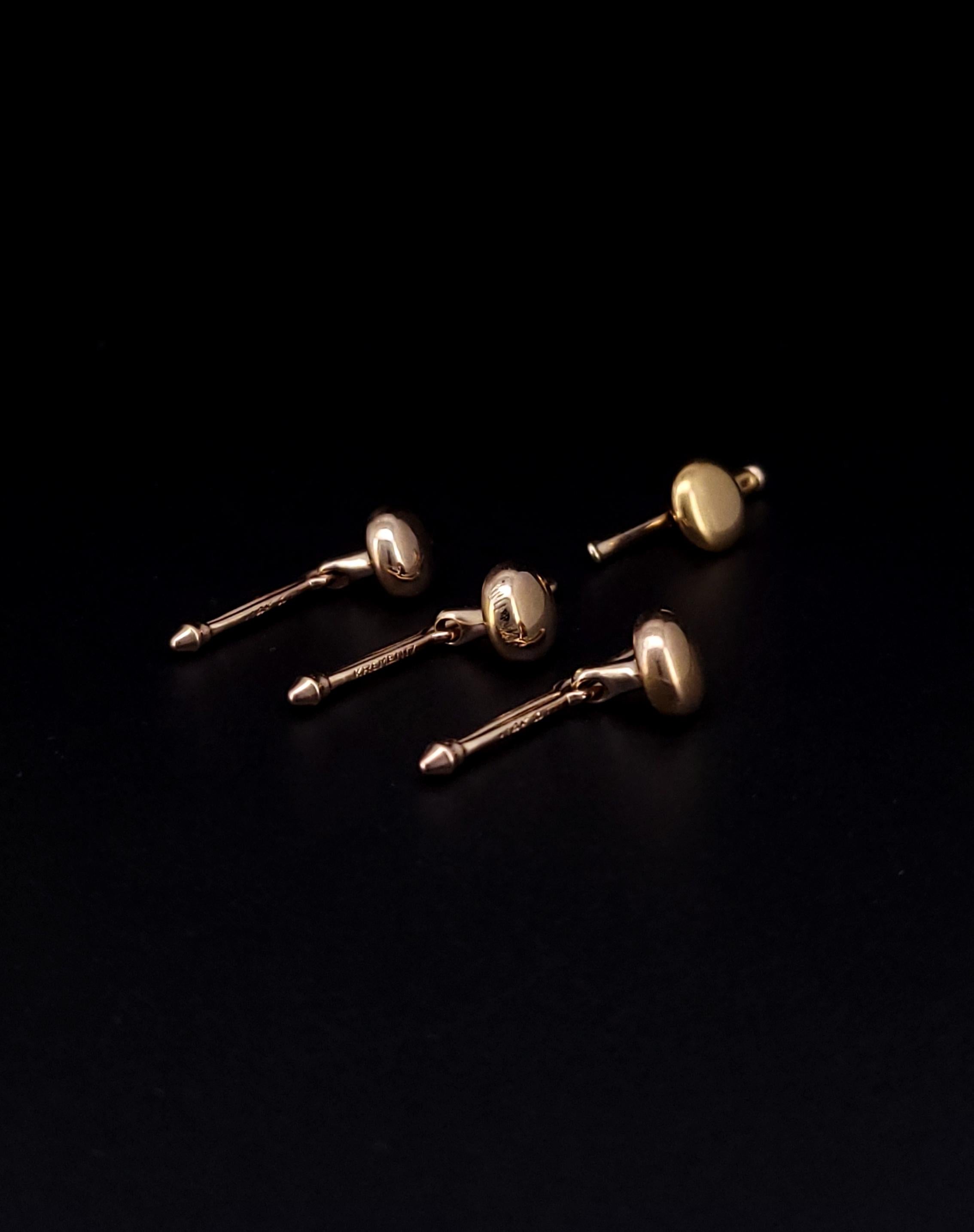 Femenino o masculino Botones Krementz Antiguos de 1930 de oro amarillo de 14k en venta
