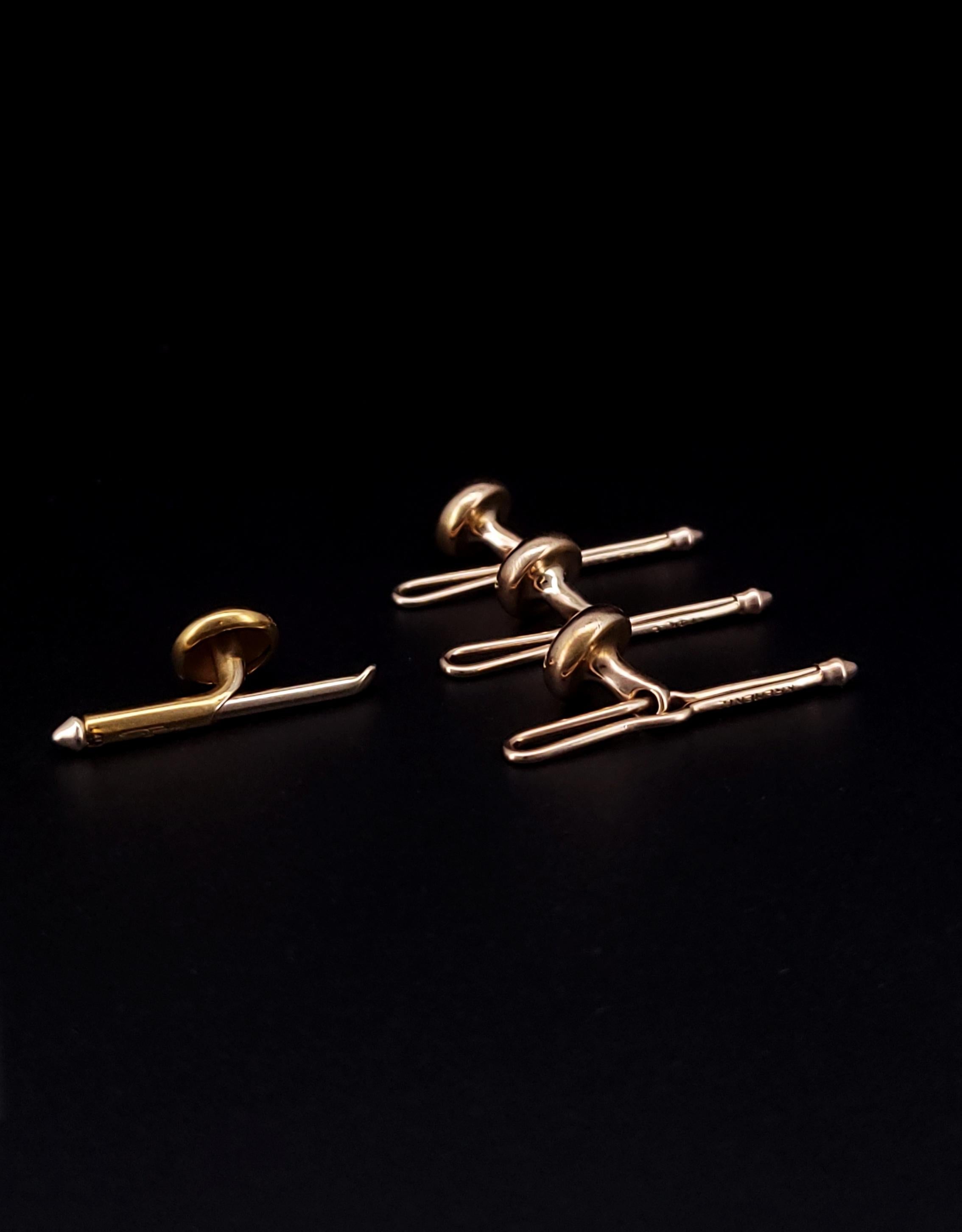 Botones Krementz Antiguos de 1930 de oro amarillo de 14k en venta 3