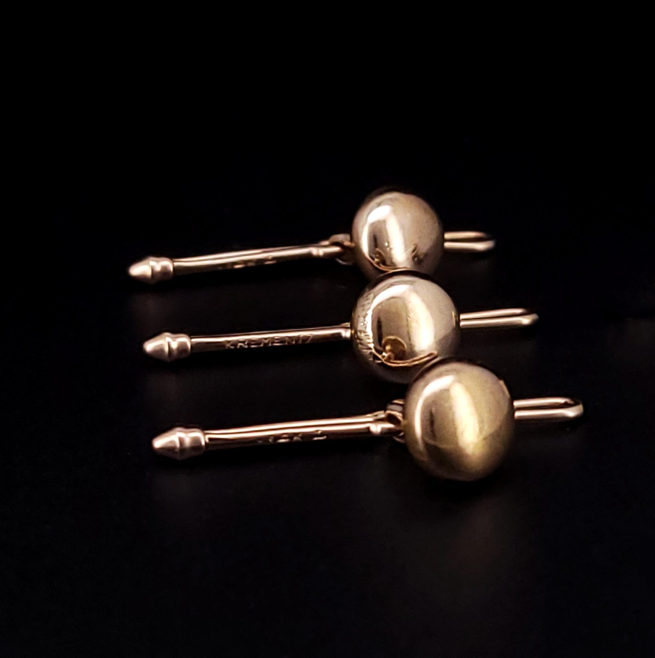 Botones Krementz Antiguos de 1930 de oro amarillo de 14k en venta 4