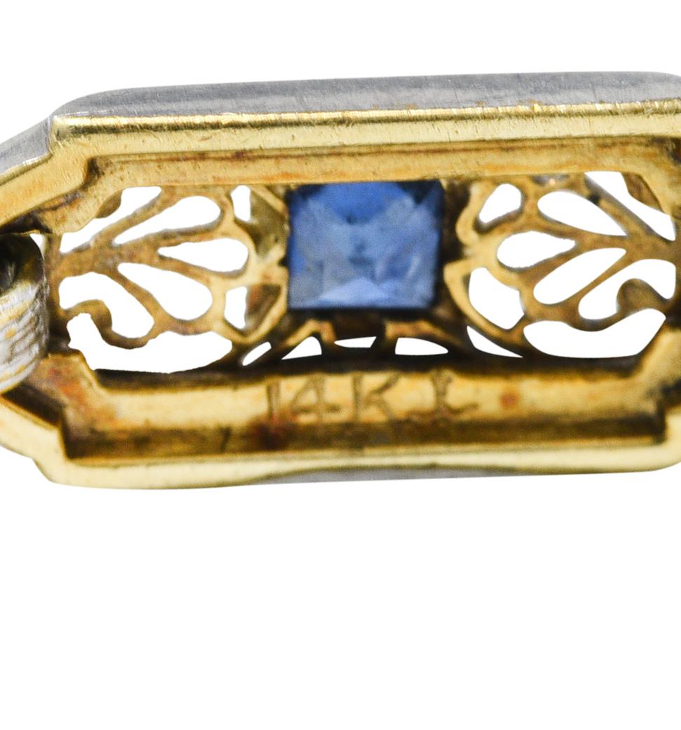 Krementz Art Deco 1.00 Carat Diamond Sapphire Camphor Glass Two-Tone 14 Karat G 5