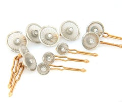 Krementz Art Deco Rock Crystal and European Diamond Studs Set in 14K & Platinum