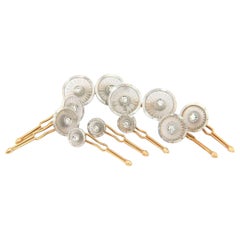 Krementz Art Deco Rock Crystal and European Diamond Studs Set in 14K & Platinum