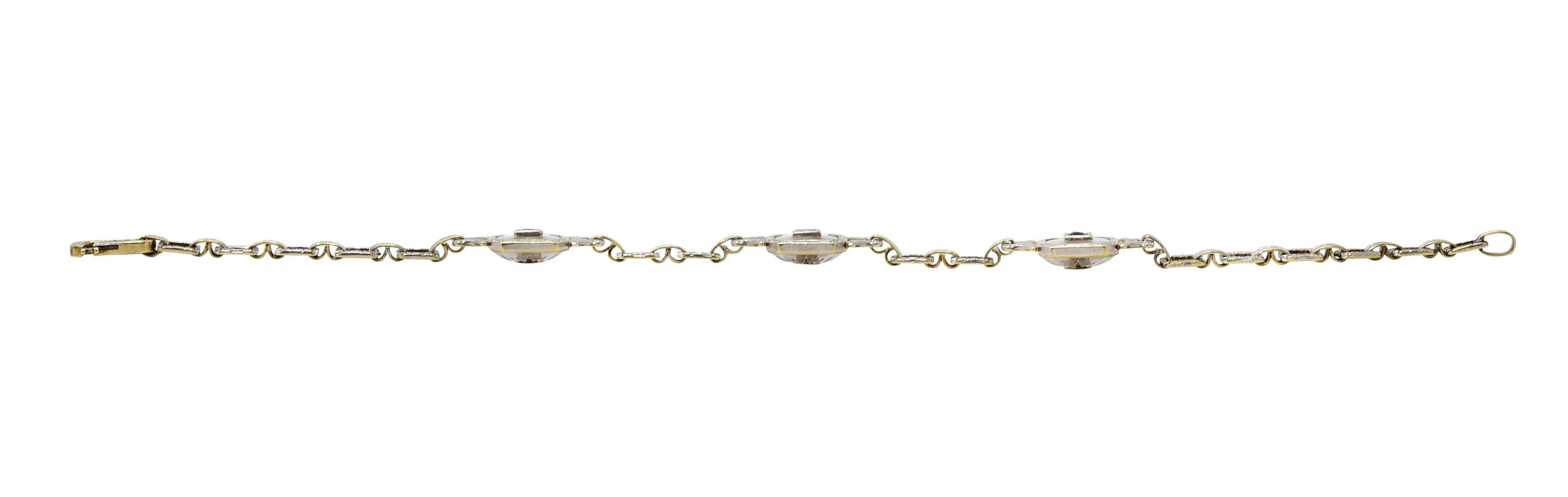 Krementz Art Deco Sapphire Diamond Camphor Glass 14 Karat Two-Tone Gold Bracelet 3