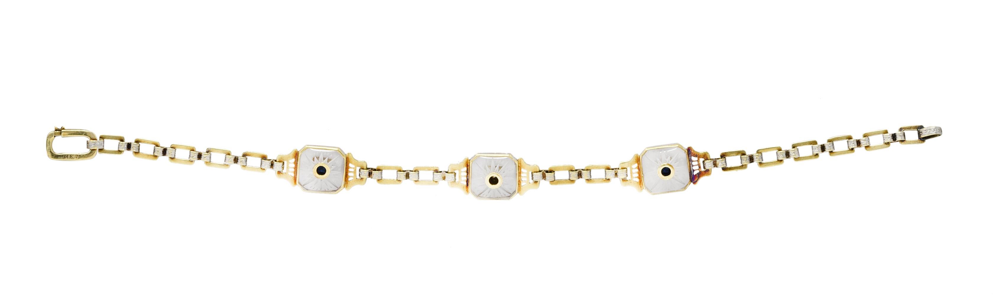 Krementz Art Deco Sapphire Diamond Camphor Glass 14 Karat Two-Tone Gold Bracelet 4