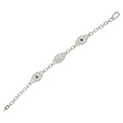Krementz Art Deco Sapphire Diamond Camphor Glass 14 Karat Two-Tone Gold Bracelet