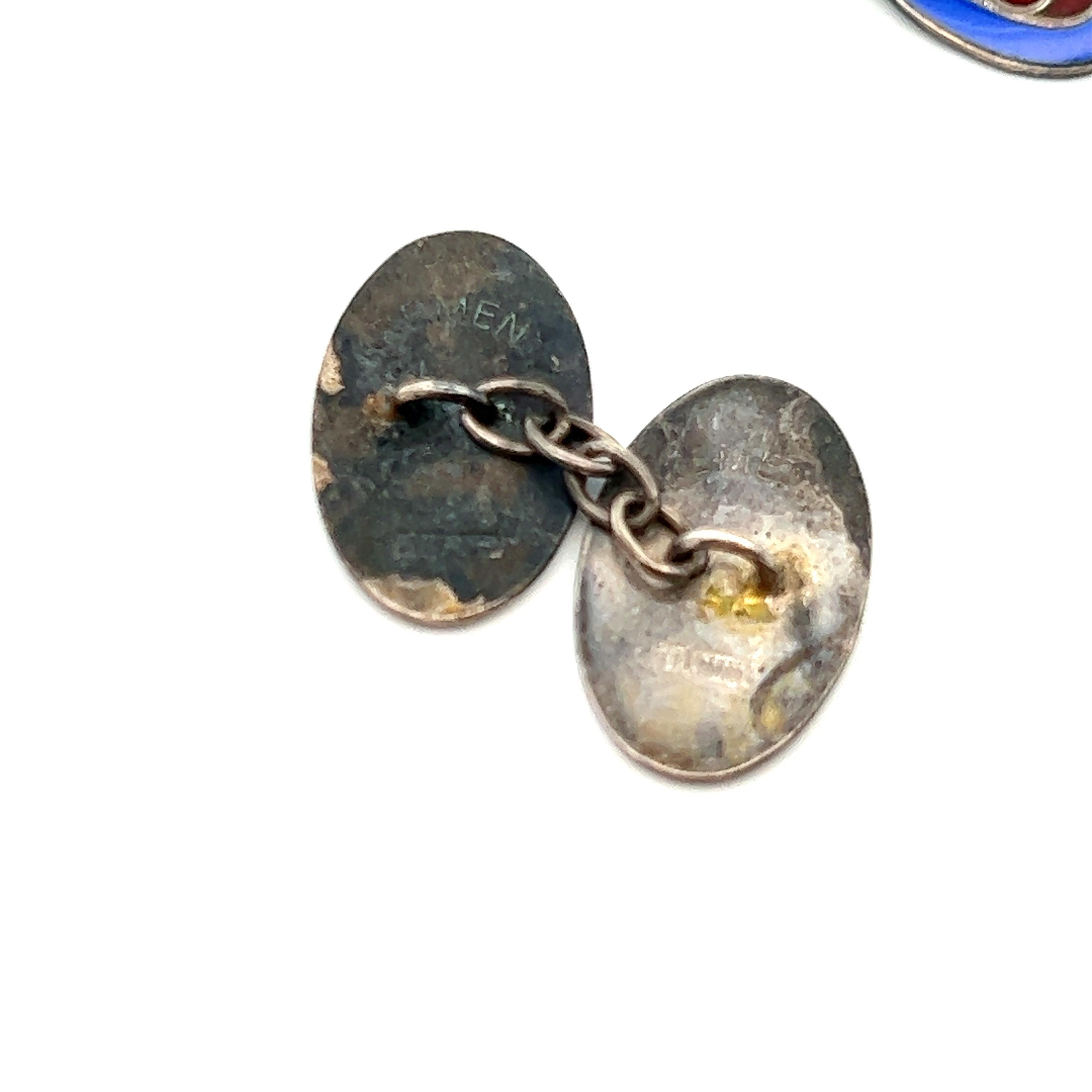 Gemelos Krementz Art Déco de plata de ley esmaltada en marrón y azul en venta 1