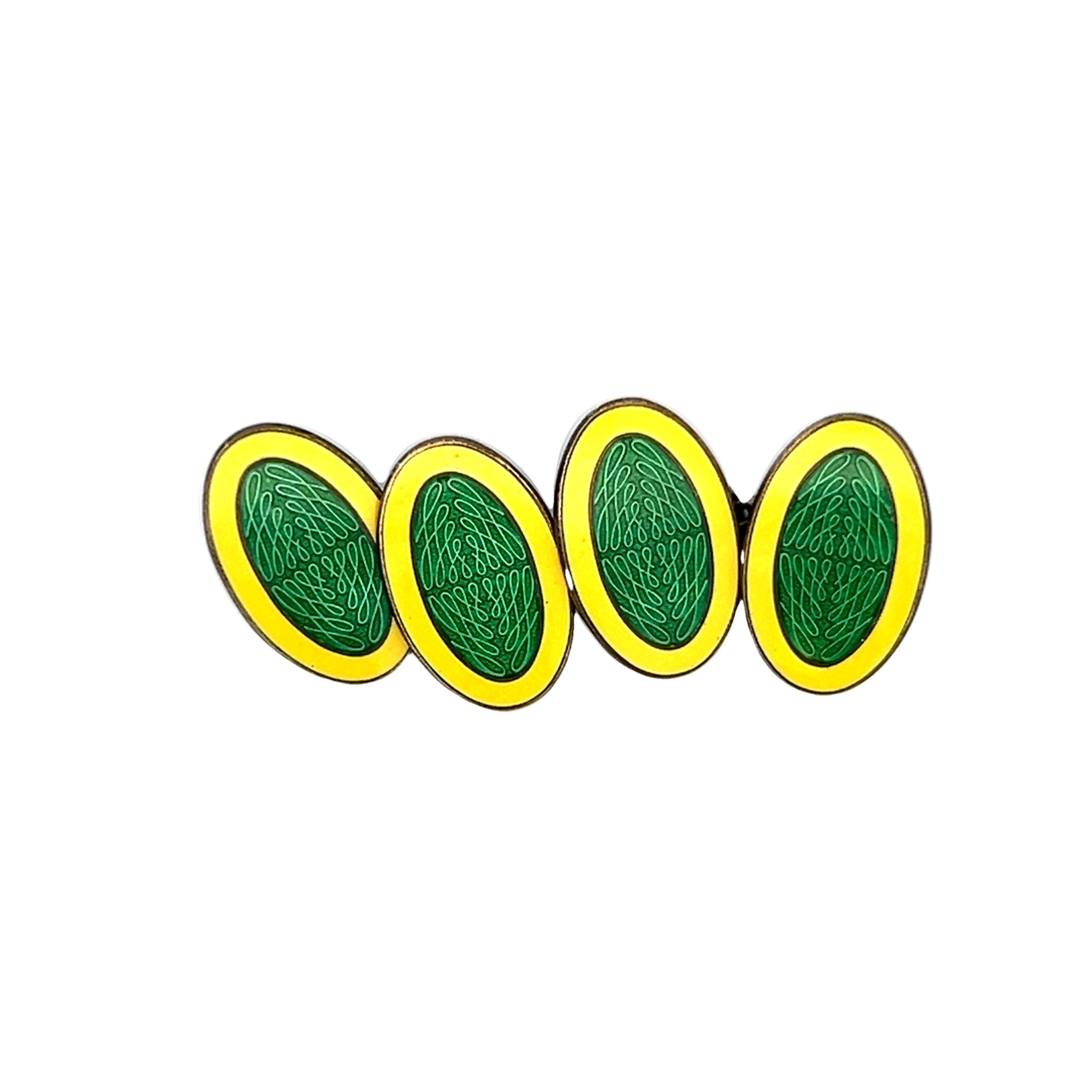 Gemelli da polso Krementz Art Deco in argento sterling smaltato verde e giallo in vendita 1