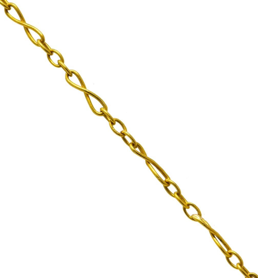 Krementz Art Nouveau 0.57 Carat Sapphire Pearl 14 Karat Gold Necklace 1