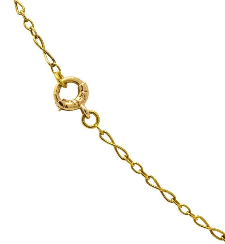 Krementz Art Nouveau 0.57 Carat Sapphire Pearl 14 Karat Gold Necklace ...