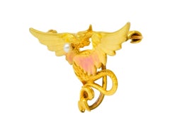 Krementz Art Nouveau 14 Karat Gold Enamel Dragon Watch Pin Brooch
