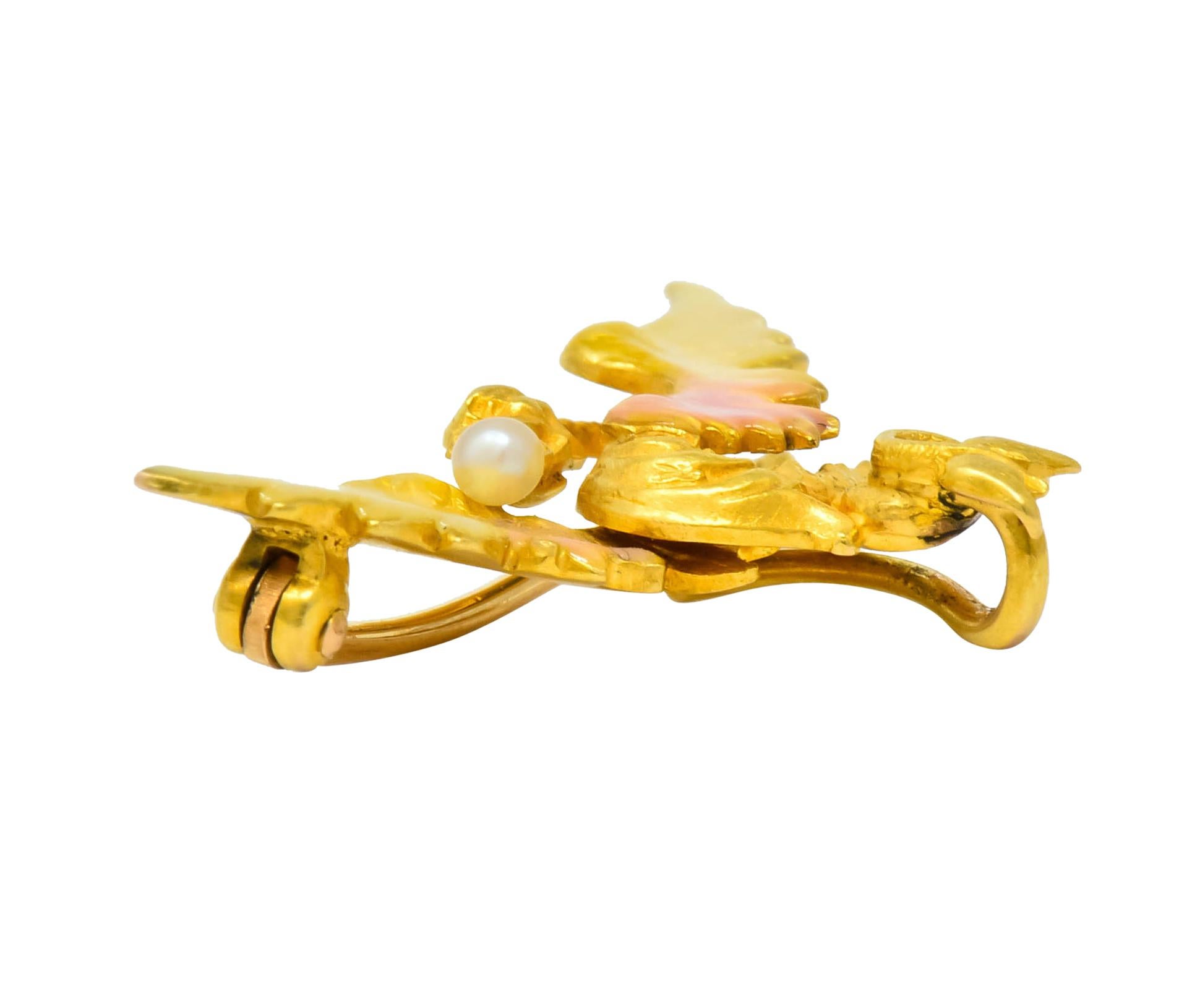 Krementz Art Nouveau 14 Karat Gold Enamel Dragon Watch Pin Brooch In Good Condition In Philadelphia, PA