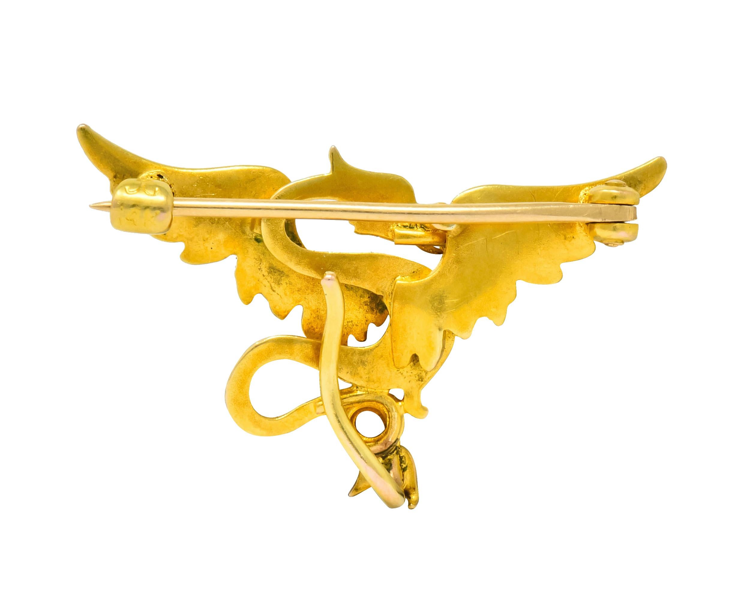 Krementz Art Nouveau 14 Karat Gold Enamel Dragon Watch Pin Brooch 1