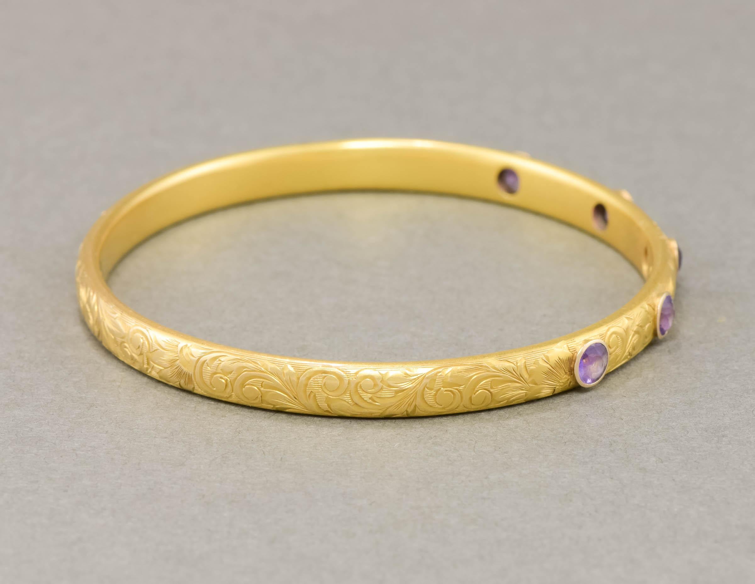 Krementz Art Nouveau 14K Gold Amethyst Bangle Bracelet with Antique Case 5