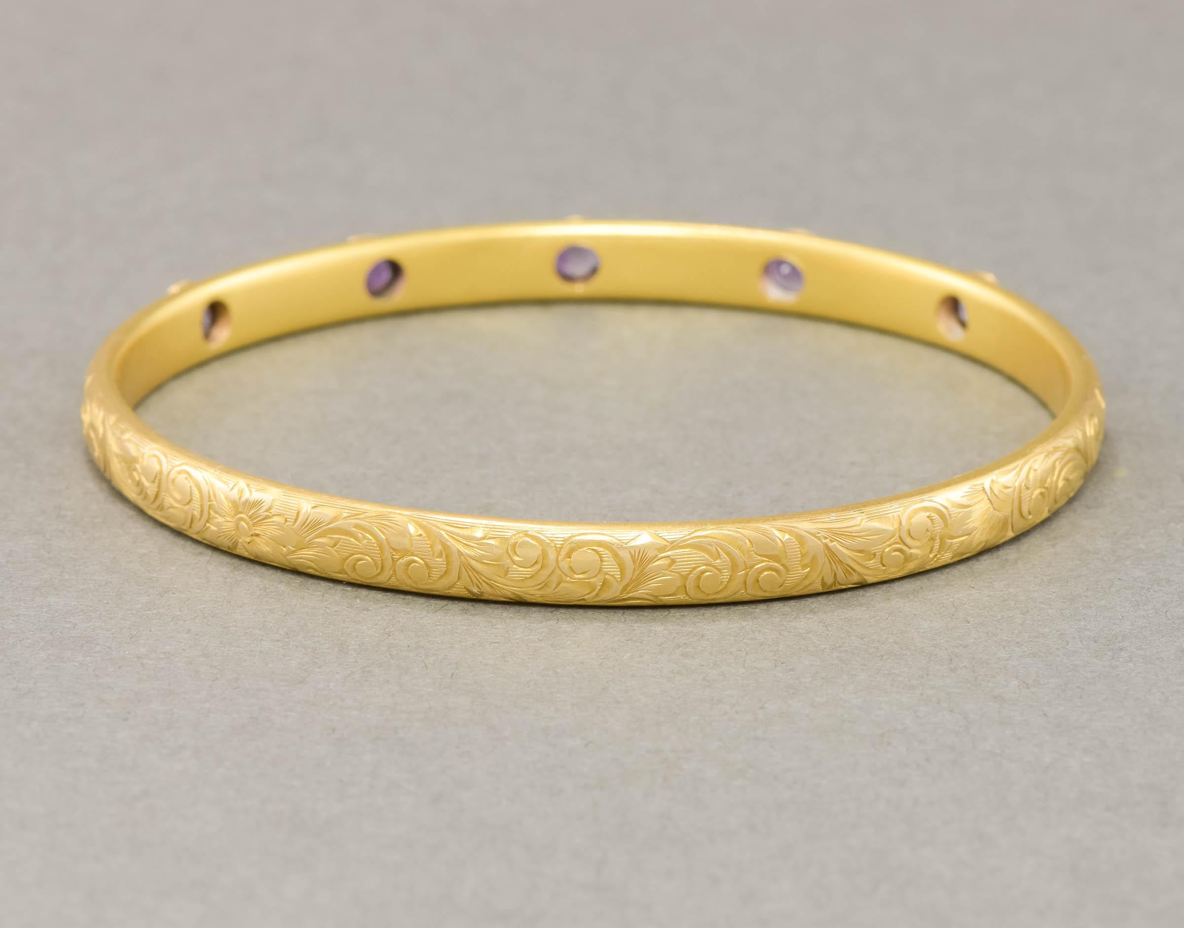 Krementz Art Nouveau 14K Gold Amethyst Bangle Bracelet with Antique Case 6