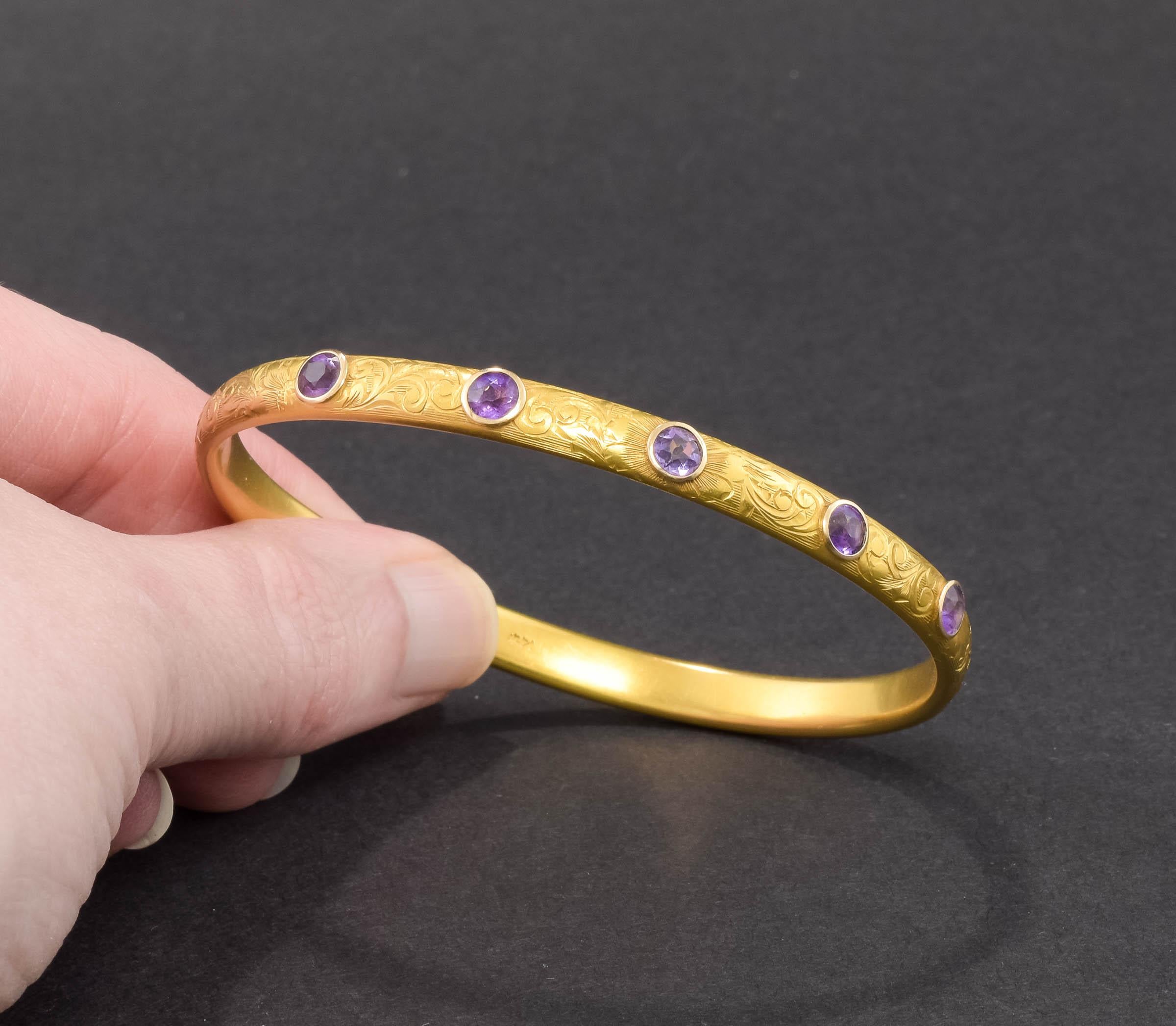 Taille ronde Krementz Bracelet jonc Art Nouveau en or 14 carats avec étui antique