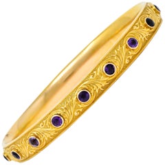 Antique Krementz Art Nouveau Amethyst 14 Karat Gold Bangle Bracelet