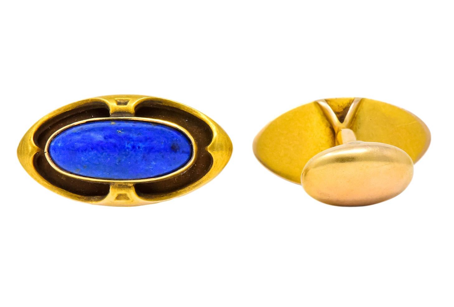 Krementz Art Nouveau Lapis Lazuli 14 Karat Gold Cufflinks 2