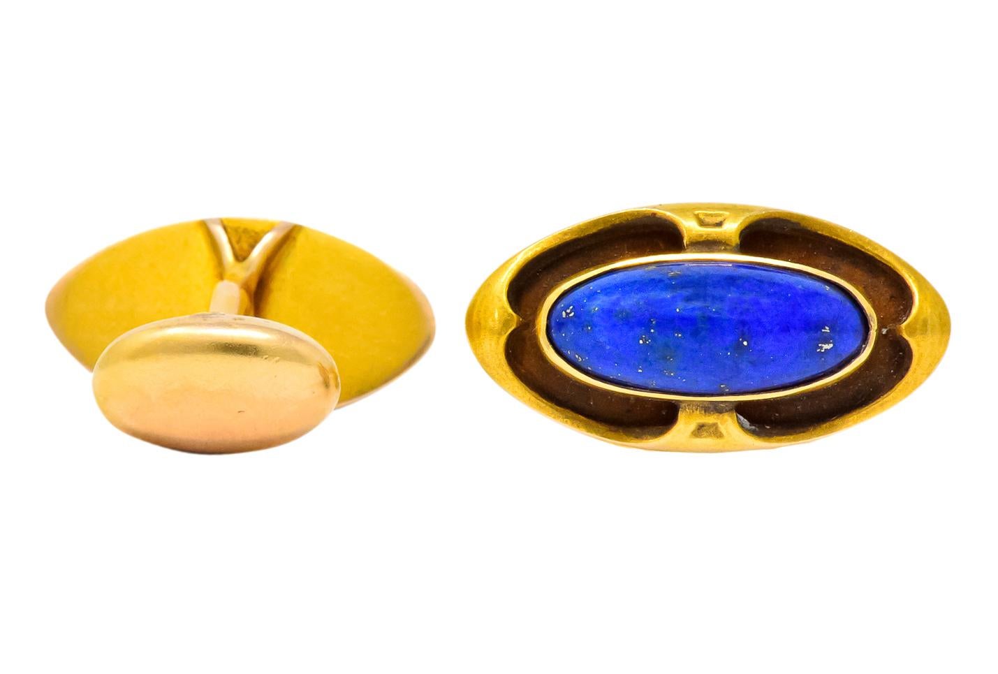 Krementz Art Nouveau Lapis Lazuli 14 Karat Gold Cufflinks 3