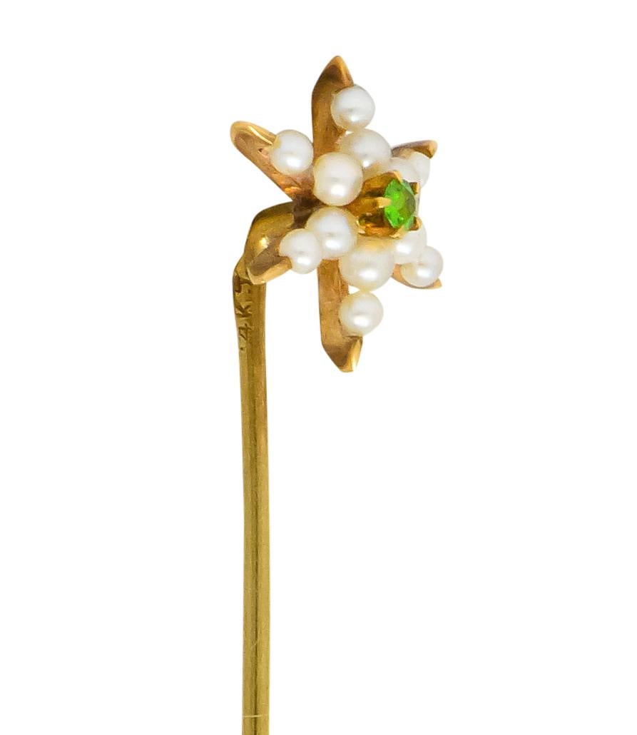 Art nouveau Krementz étoile Art Nouveau perle grenat démantoïde en or 14 carats en vente