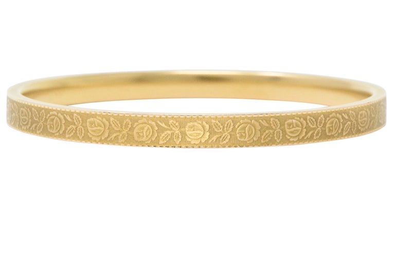 Krementz Art Nouveau Sapphire and 14 Karat Gold Bangle Bracelet at 1stDibs