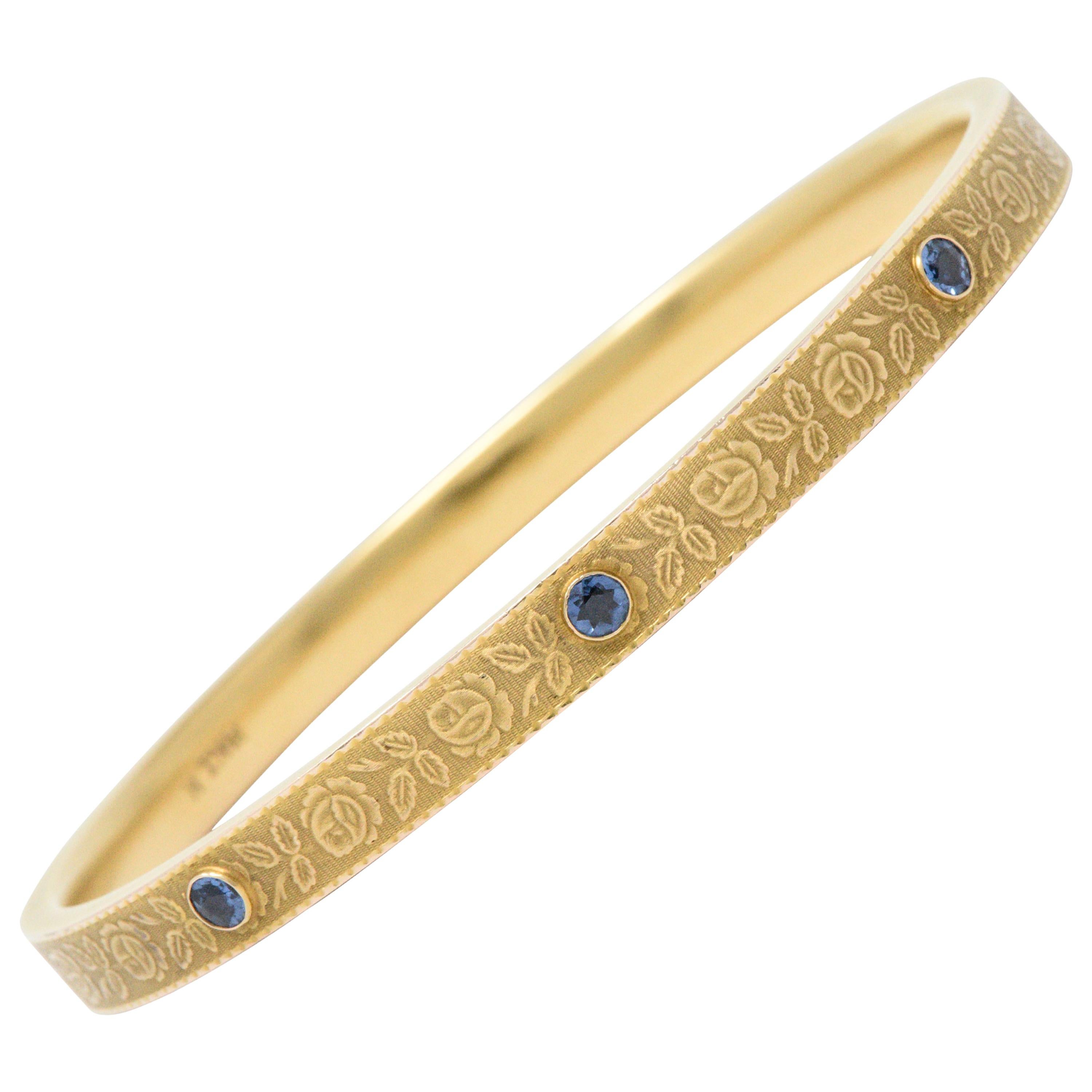 Krementz Art Nouveau Sapphire and 14 Karat Gold Bangle Bracelet