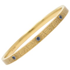 Antique Krementz Art Nouveau Sapphire and 14 Karat Gold Bangle Bracelet