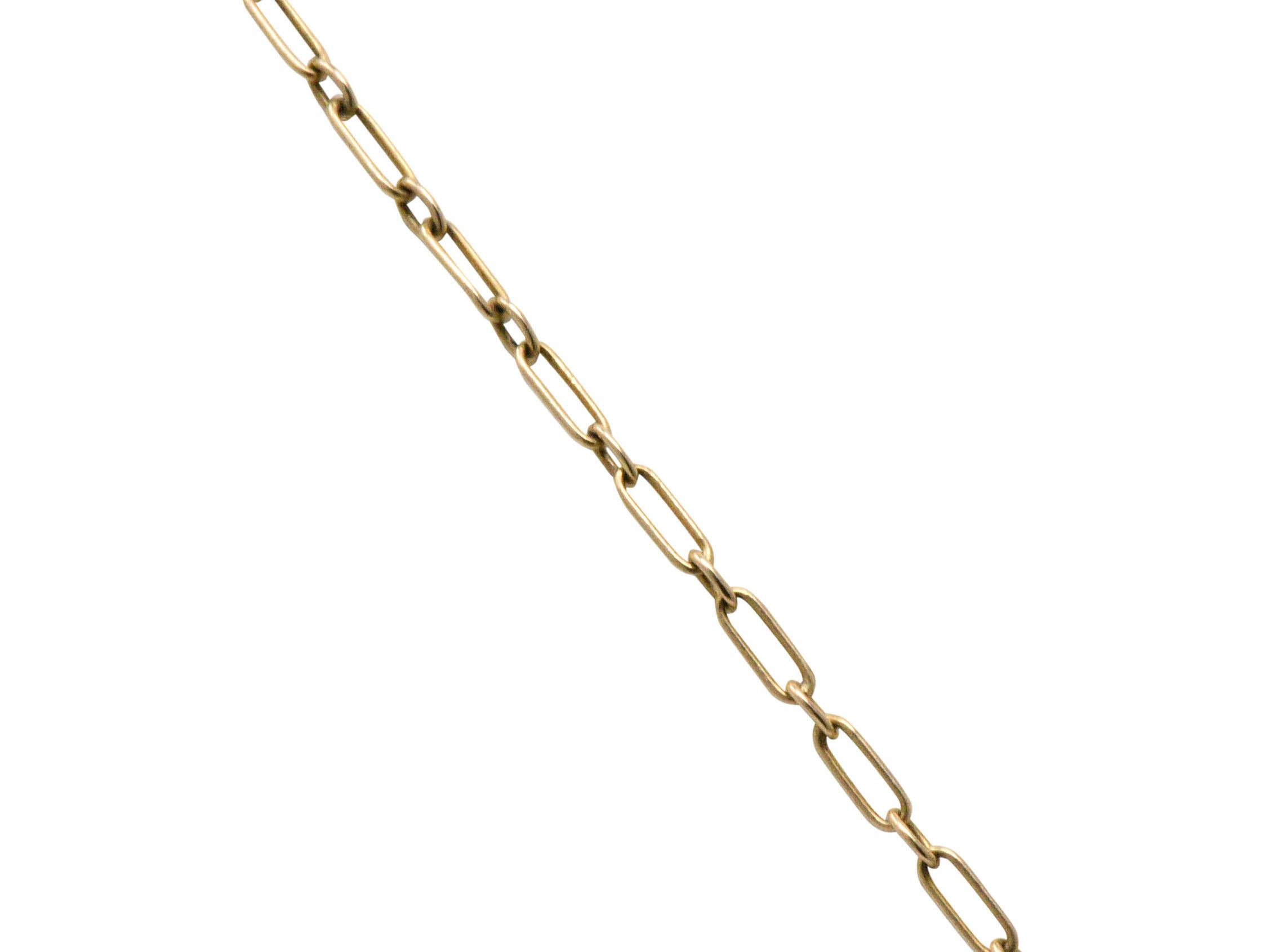 Women's or Men's Krementz Art Nouveau Sapphire Enamel Pearl 14 Karat Gold Swag Necklace