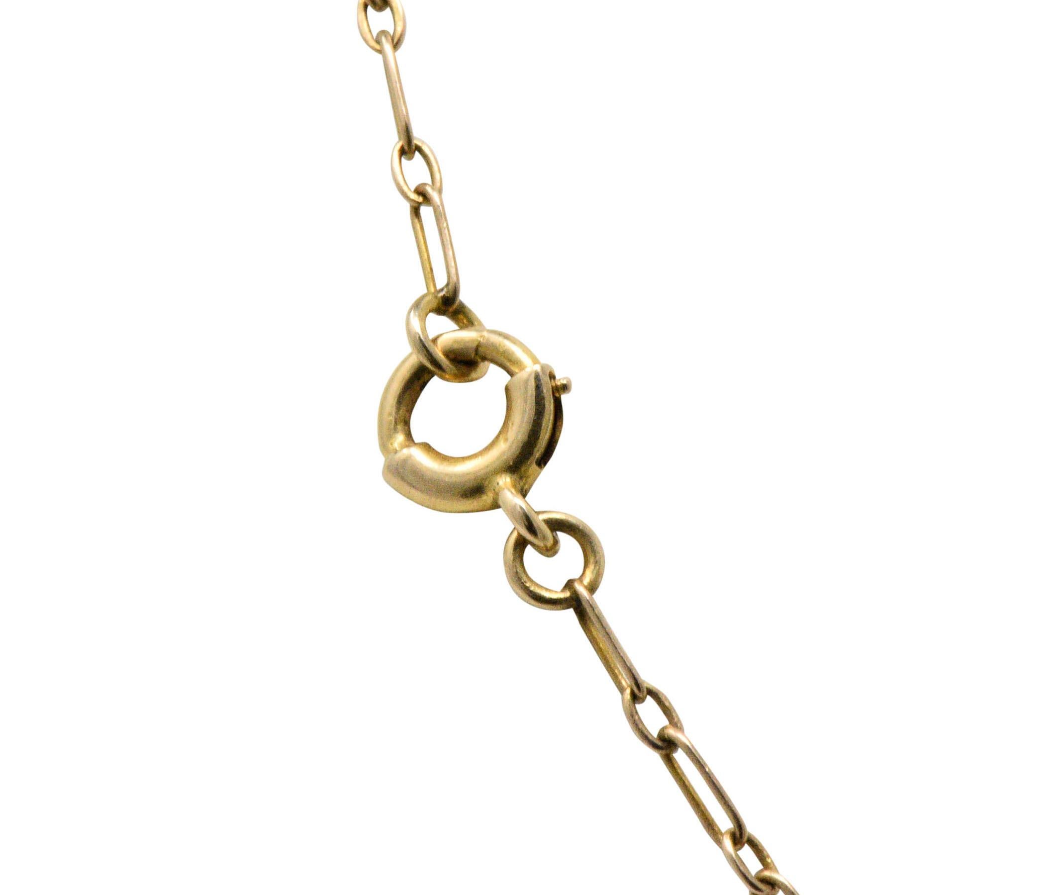Krementz Art Nouveau Sapphire Enamel Pearl 14 Karat Gold Swag Necklace 1