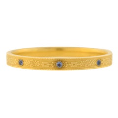 Krementz Art Nouveau Sapphire Floral and Cable Link Motif Gold Bracelet