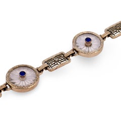 KREMENTZ & CO. Art Deco 14k Rock Quartz Crystal & Sapphire Line Bracelet