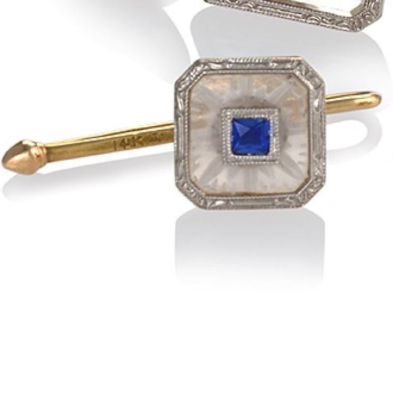 Men's Krementz & Co. Art Deco Sapphire Rock Crystal Platinum and Gold Dress Set