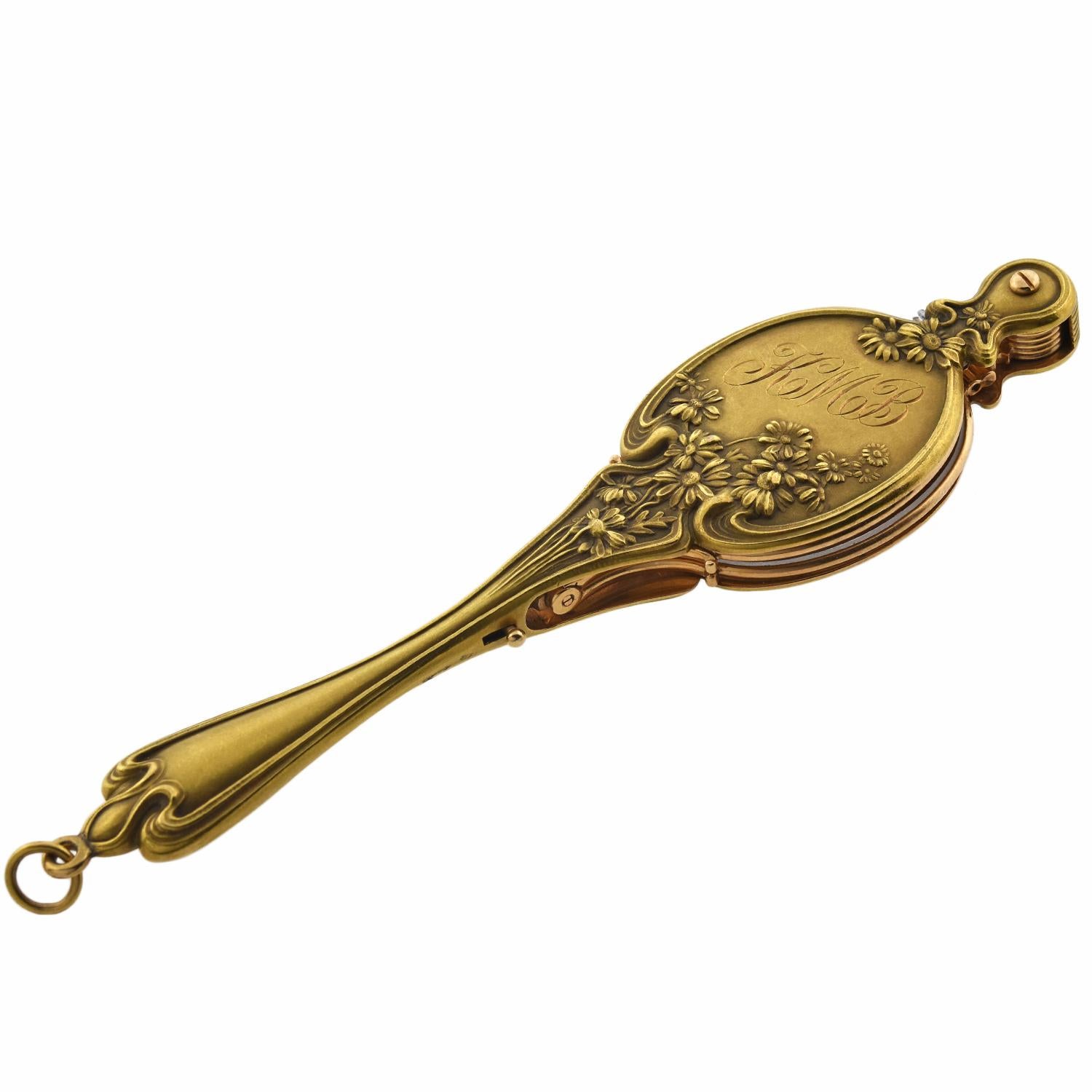 Krementz & Co. Art Nouveau Solid Gold Repousse Diamond Lorgnette In Good Condition In Narberth, PA