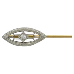 Krementz Diamond 14K Gold Platinum Antique Art Deco Openwork Stick Pin 1920s