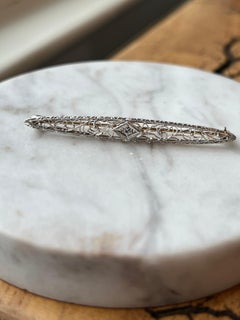 Krementz Edwardian Diamond Platinum 14k Yellow Gold Bar Pin 1910s