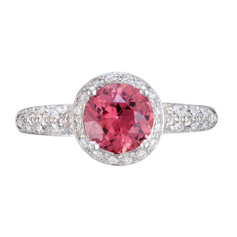Krementz GIA 1.37 Carat Pink Sapphire Diamond Halo Gold Engagement Ring ...
