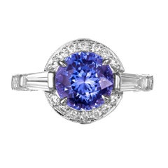 Retro Krementz GIA 3.57 Carat Natural Sapphire Halo Diamond Platinum Engagement Ring
