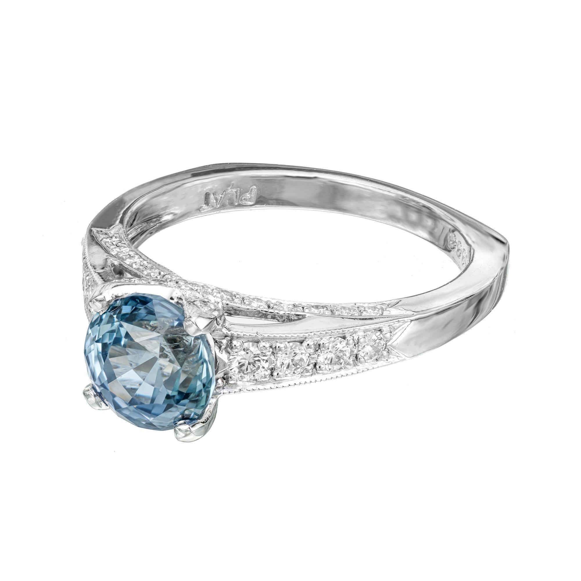 Taille ronde Krementz, bague de fiançailles en platine avec saphir certifié GIA de 2,19 carats et diamants en vente