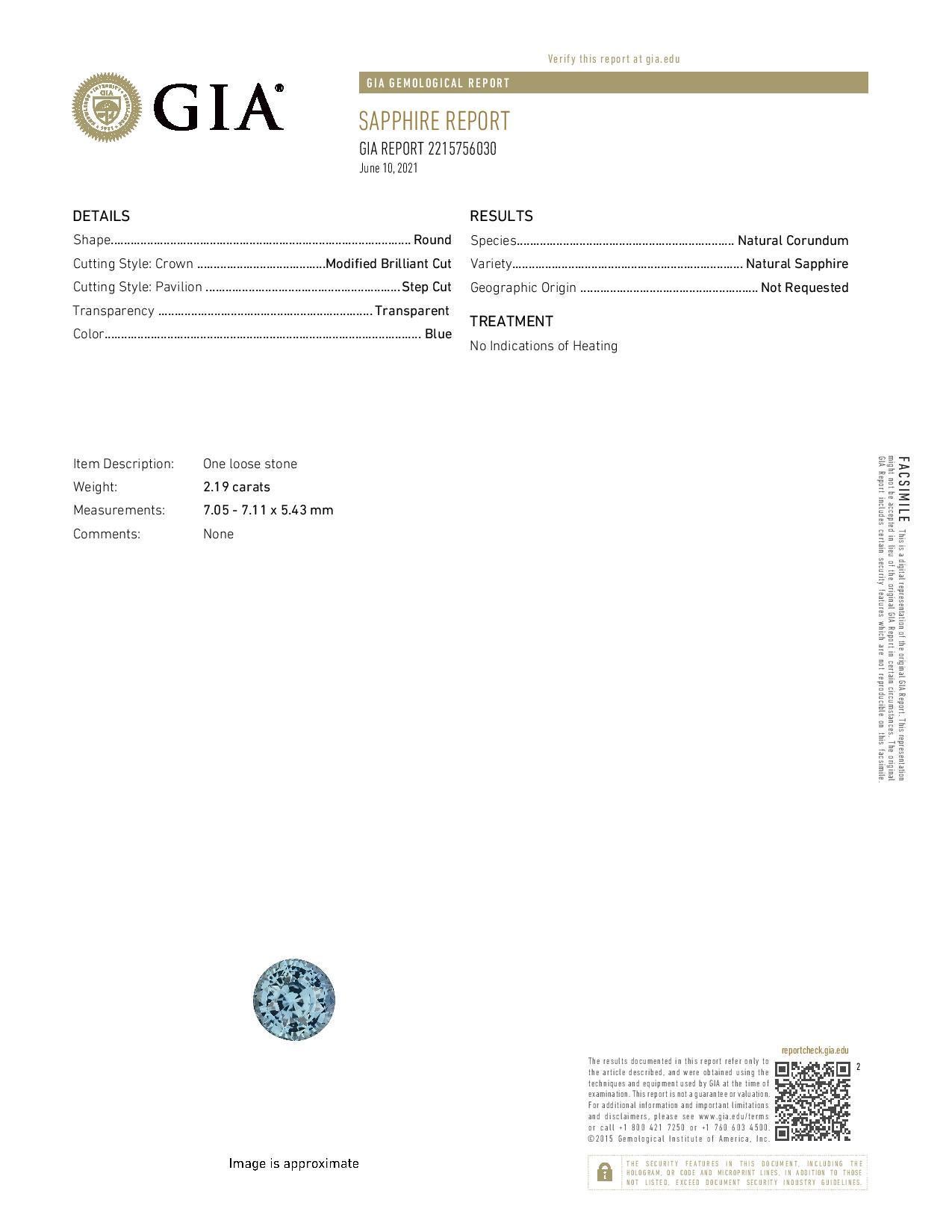 Krementz Verlobungsring aus Platin mit GIA-zertifiziertem 2,19 Karat Saphir und Diamant im Zustand „Hervorragend“ im Angebot in Stamford, CT