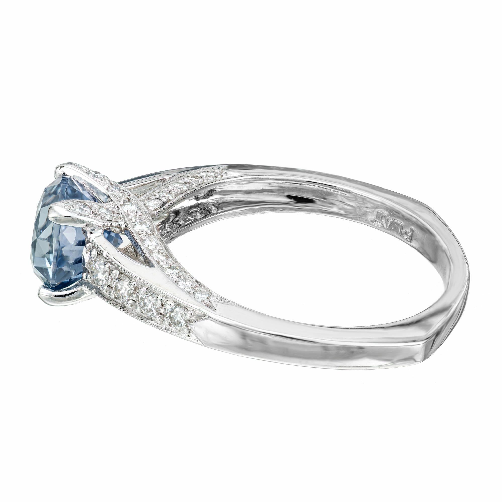 Round Cut Krementz GIA Certified 2.19 Carat Sapphire Diamond Platinum Engagement Ring For Sale