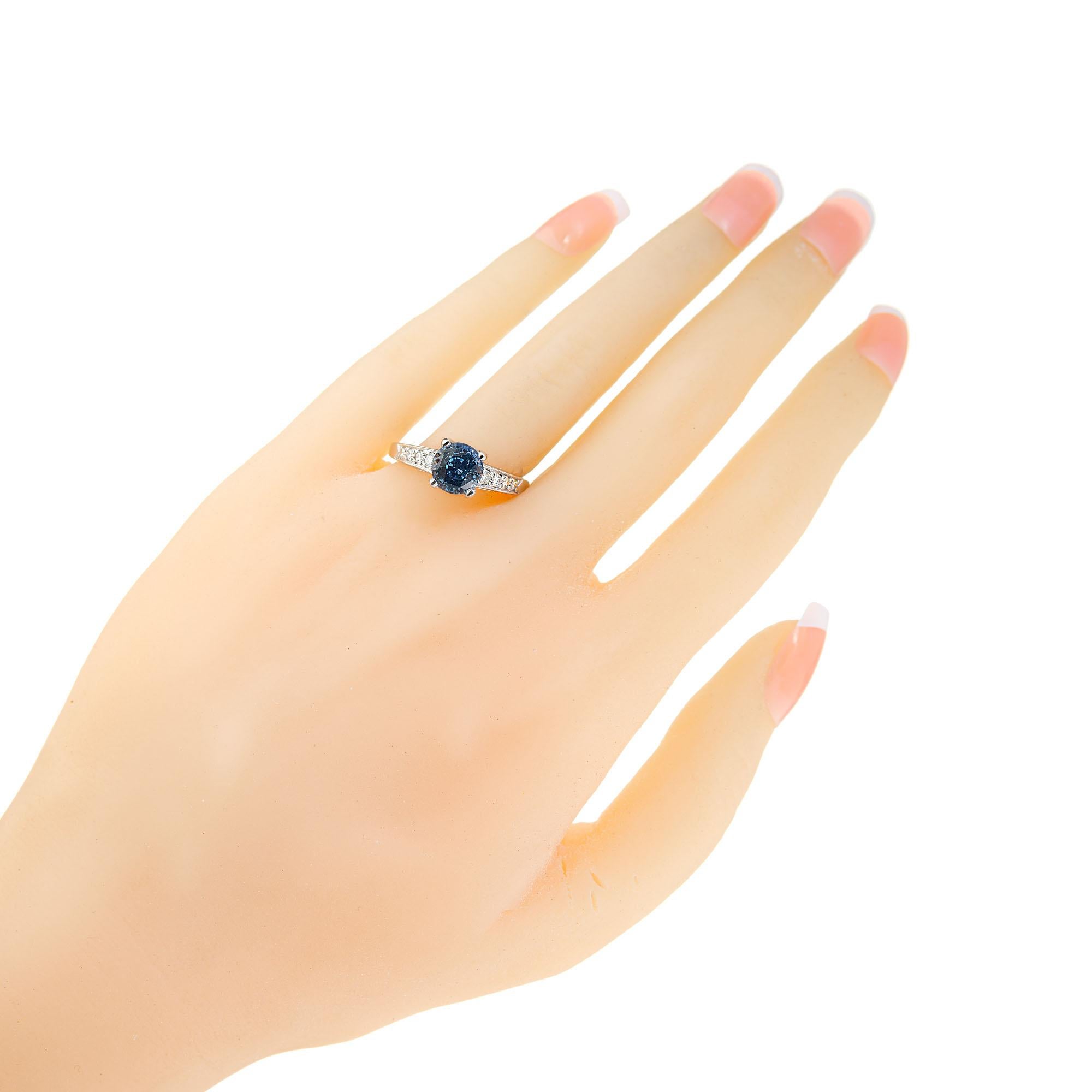 Krementz GIA Certified 2.19 Carat Sapphire Diamond Platinum Engagement Ring For Sale 2