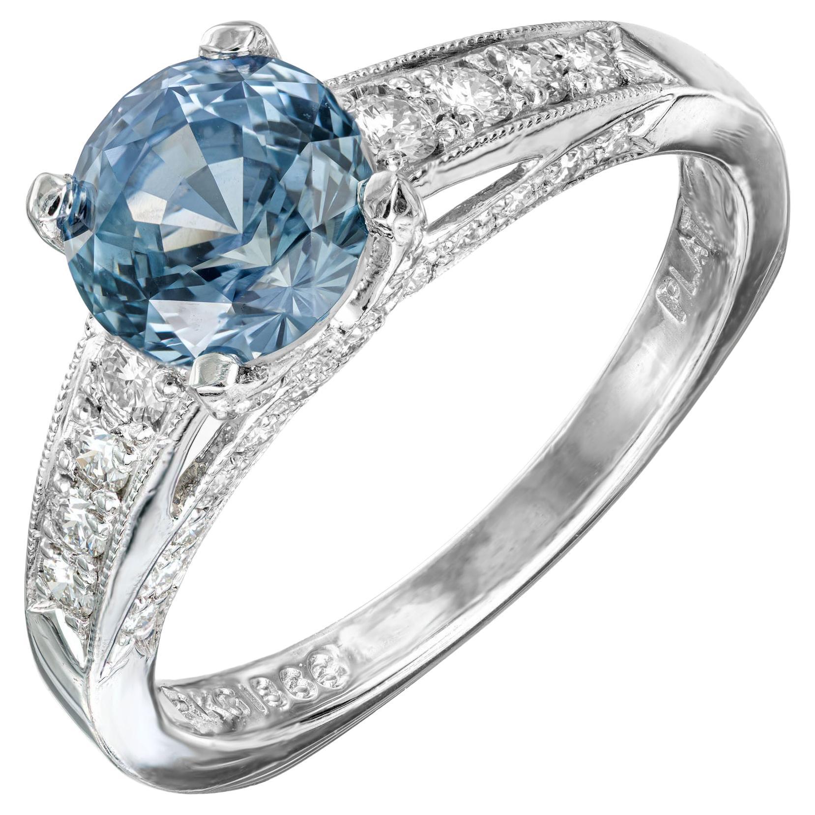 Krementz GIA Certified 2.19 Carat Sapphire Diamond Platinum Engagement Ring