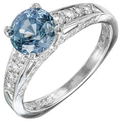 Vintage Krementz GIA Certified 2.19 Carat Sapphire Diamond Platinum Engagement Ring