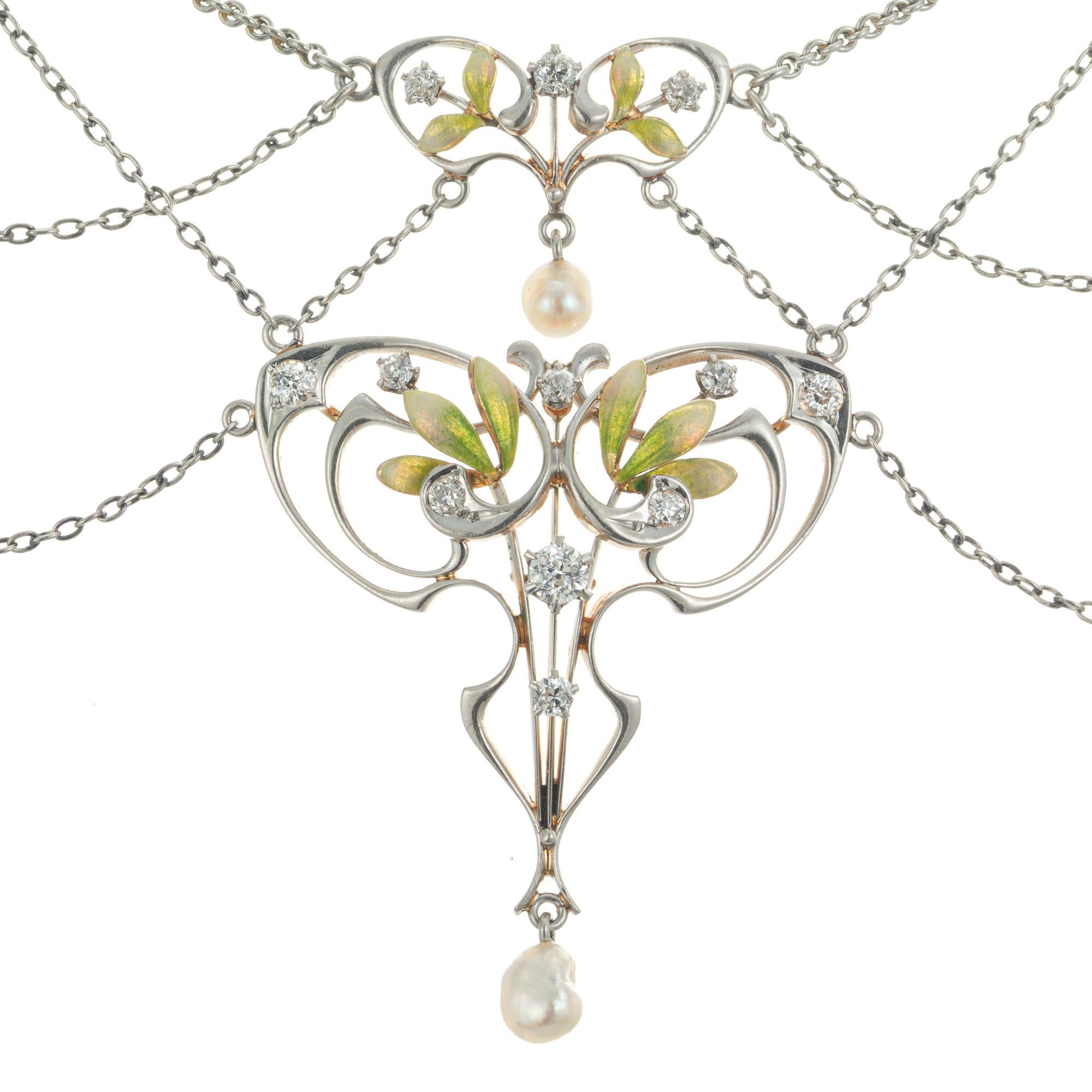 Krementz, collier pendentif Art nouveau en or et platine avec perle certifiée GIA et diamants Pour femmes en vente