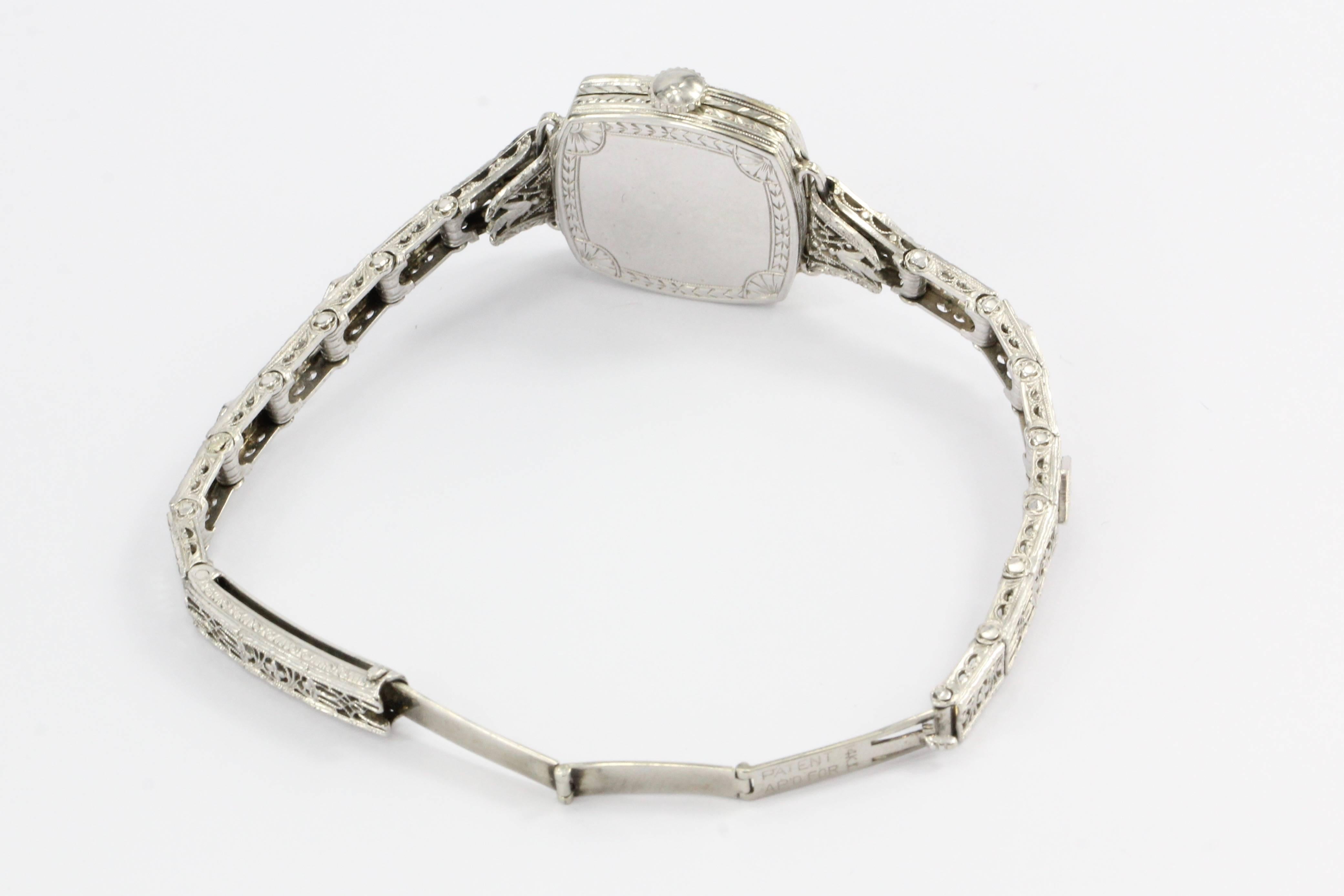 Krementz Ladies White Gold Diamond Mechanical Wristwatch, circa 1920s 1